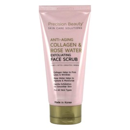 Precision Beauty Exfoliante facial antienvejecimiento con colágeno y agua de rosas, todo tipo de piel, exfoliante suave, sin parabenos, 8 onzas líquid