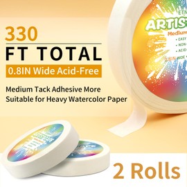 ETNRHP 2 Packs White Art Tape Medium Tack Artist Masking Tape Paper Acid Free Tape Watercolor Painters Tape Artists Tape for Drafting Art Watercolor Painting Canvas Framing, 0.8 inch Wide 330FT Long