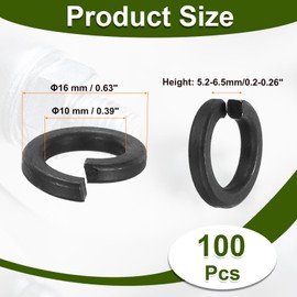PATIKIL 100 Pcs Split Lock Washer, M10 Spring Lock Washer 304 Stainless Steel Lock Washers Assortment Kit for Screws Bolts, Black