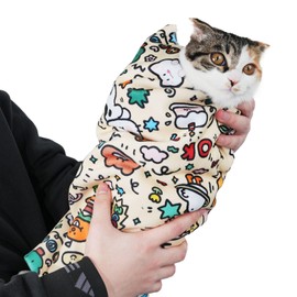 maiwoste 27.6" Large Cat Grooming Wrap – Anti-Escape Cat Wrap for Cutting Nails, Brushing & Medication – Soft, Comfortable, Reusable, Self-Adhering, Holds Cats Up to 15lbs (Elephant Cat)
