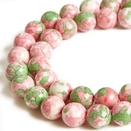 100 abalorio redondas de flores de lluvia de 6 mm, color verde, rojo, abalorio de piedras preciosas naturales, para manualidades y fabricación de joyas