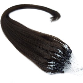 100 Strands Indian Remy 22" Long Easy Micro Loop Ring Beads I Tip Human Hair Extensions Color #1B Off Black 0.8g Each