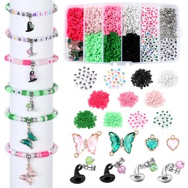 Liliaafar 3692 Pcs Witch Merch Bracelet DIY Bracelet Making Kit, Green and Pink Clay Beads Friendship Accessories Set in Box, Princess Witch Party Favor for Friends Family Birthday Party Gift