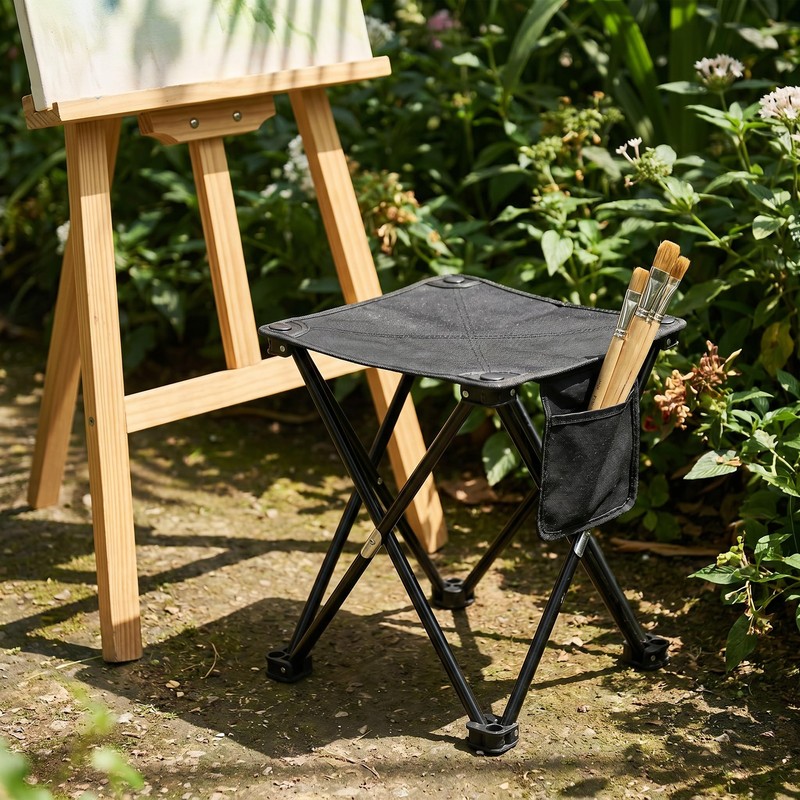 Jhdydz Portable Folding Camping Stool w/Foot Rest, Lightweight Mini Chair