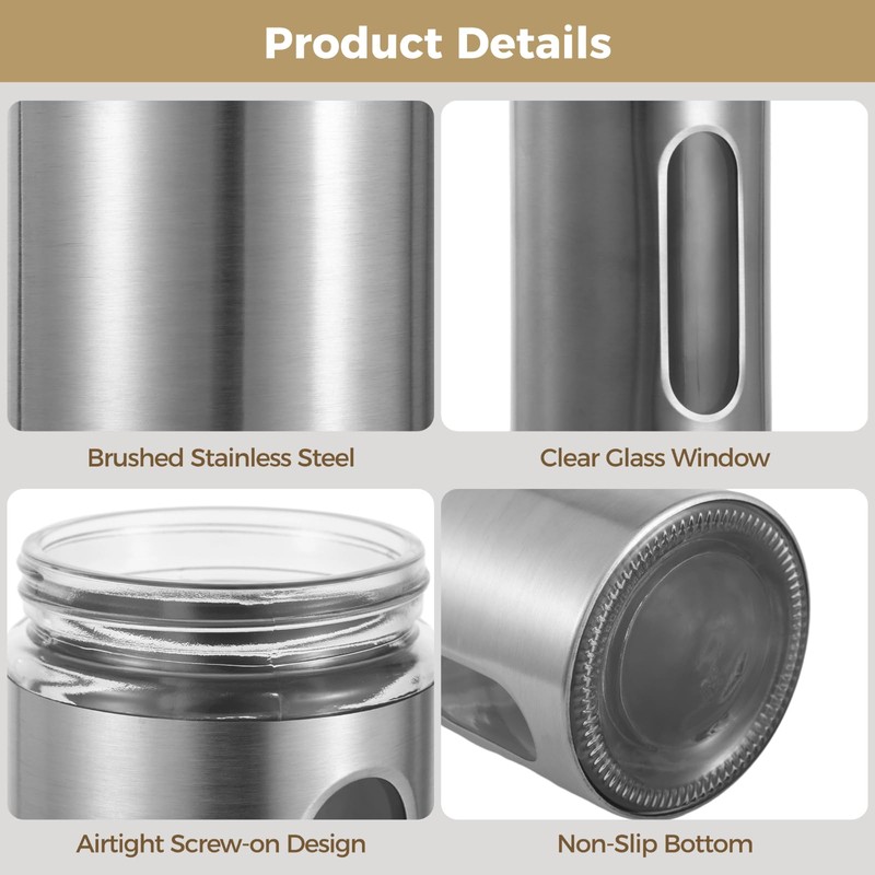Calolin 6 PCS Stainless Steel Glass Canisters, 32 oz Large