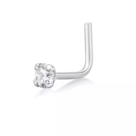 Unbranded 14K White Gold L Shape Nose Ring 22G VS2 Genuine Natural Diamond - 2.50 mm