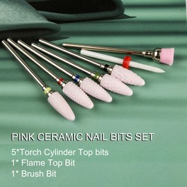 Juego de brocas de cerámica para uñas acrílicas, esmalte de uñas de gel, para quitar cutículas, 3/32 pulgadas, kit de brocas Efile para manicura pedicura herramientas profesionales de arte de uñas con soporte, 7 piezas (S07-B1u)