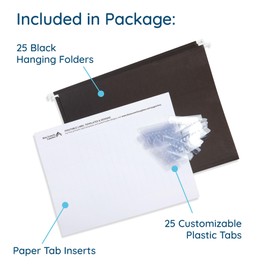 Blue Summit Supplies Hanging File Folders, 25 Reinforced Hang Folders, Designed for Home and Office Color Coded File Organization, Letter Size, Black, 25 Pack