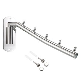 Sumnacon Folding Wall Hanger Rack, Wall Hanger, Wall Hanger, Wall Hooks, 5 Tiers, Stainless Steel, 180° Angle Adjustable, Space Saving, Bathroom, Kitchen, Bedroom, Outdoor, Silver (Set of 1)