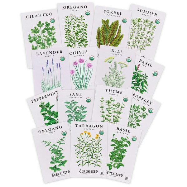 Sereniseed Certified Organic Herb Seeds (15-Pack) – Non GMO, Heirloom