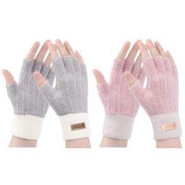 Gebell Fingerless Gloves For Women - Winter Thermal Gloves Warm Soft Knit Half Fingers Mittens for Ladies Driving Working Typing UK