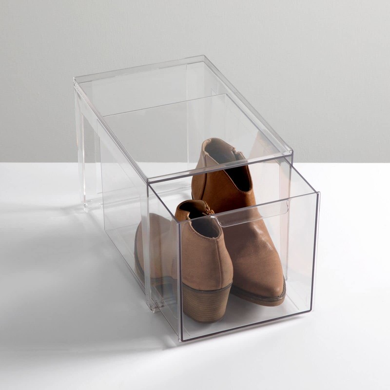mDesign Plastic Stackable Closet Storage Organizer Bins with Pull Out