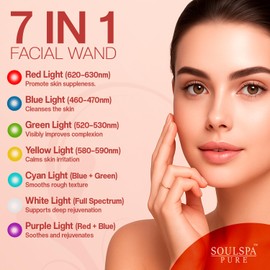 Soulspa Pure Face Massager 7 in 1 LED Red Light Wand for Face, Neck & Eye – Rose Gold with Activating Serum | Portable Skincare Device Rechargeable Beauty Tool