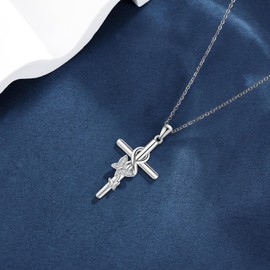 POPLYKE Butterfly Cross Necklace for Women 925 Sterling Silver Butterfly Necklace Cross Pendant Necklace for Women Butterfly Jewellery