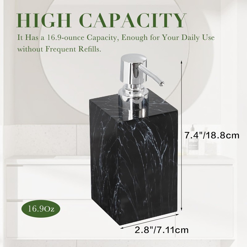 Marble Look Foaming Soap Dispenser, 16.9 oz Refillable Resin Hand