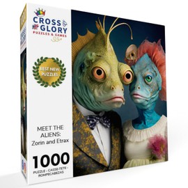 Cross & Glory - Meet The Aliens: Zorin and Etrax - 1000 Piece Jigsaw Puzzle for Adults | Unique Alien Couple Artwork | Part of The Meet The Aliens Series