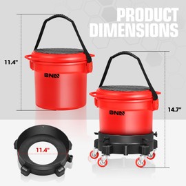 DNA MOTORING 15 Gallon Washing System Includes 15.5 Gallon Bucket, Grit Guard, Five Castor, Bucket Dolly, and Lid for Car Wash and Detailing, Red, TOOLS-00602