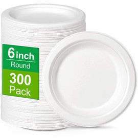 Greconv 300 Pack Small Compostable Paper Plates, 6 inch, Made from Sugarcane Fibers, Recycled, White