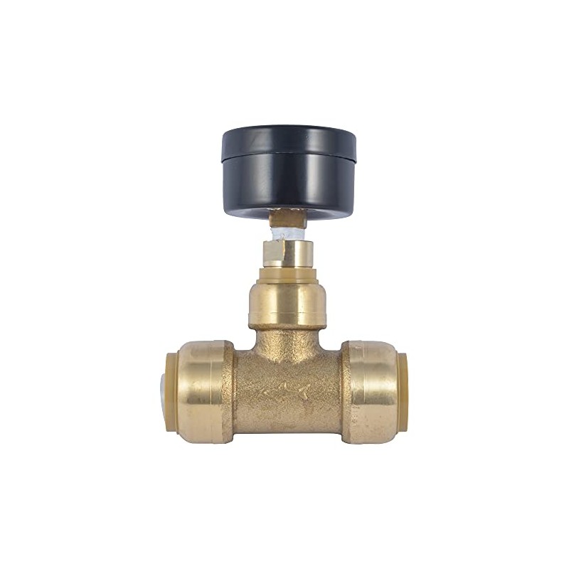 SharkBite 3/4 Inch Pressure Gauge Tee, Push to Connect Brass