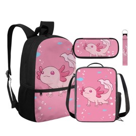 KUIFORTI Girls Backpack and Lunch Box Set with Pencil Box Keychain 4 in 1,School Back Pack Pink Bookbag for Girls 10-12 Kids Book Bag Schoolbag