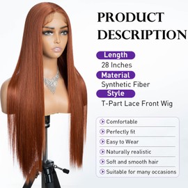 Joedir Long Straight Synthetic Lace Front Wig T Part Lace Frontal Wigs for Women Straight Hair Glueless Wig Long Silk Straight Natural Wig Heat Resistant Fibre 71 cm