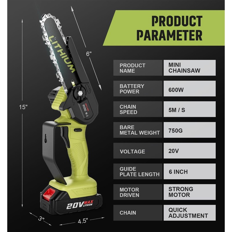 Mini Chainsaw Crodless, 6-Inch Small Chainsaw Electric Chain Saws with