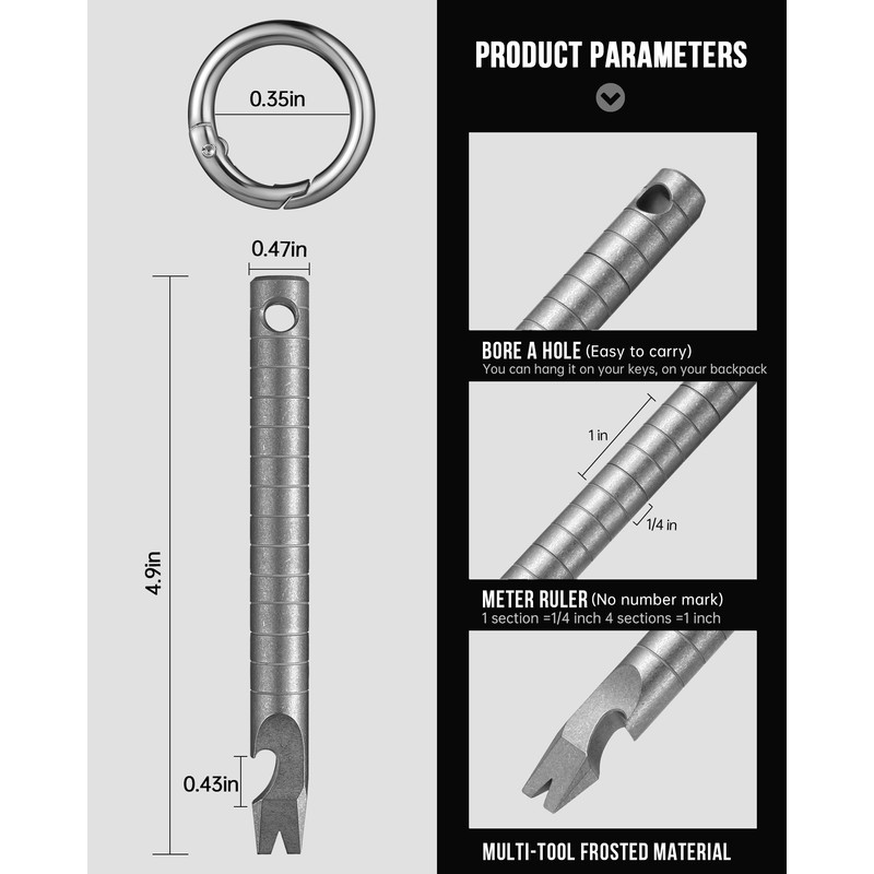 TIMULTI Titanium EDC Pry Bar with Bottle Opener, Measure Function