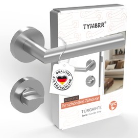 TYMBRR Türgriff Edelstahl matt, Handle One WC-Schloss, ideal für Bad und Gäste-WC, unsichtbare und einfache Montage, Rosette mit flacher Optik, für Türstärke 38–50 mm, Vierkant 8 mm, Komplettset