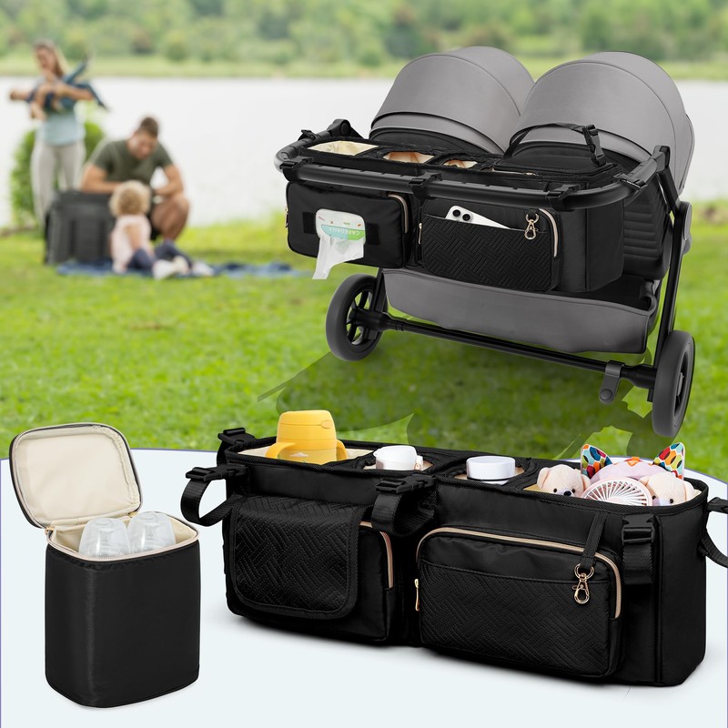 Prokva Double Stroller Organizer Compabitle with BOB Duallie and City