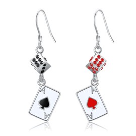 VENACOLY Playing Card Earrings 925 Sterling Silver Cube Earrings Heart Lady Casino Jewellery Gifts for Women Girls, One size, Sterling Silver, No Gemstone