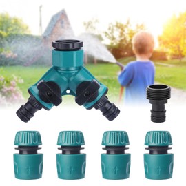 2 Way Garden Tap Connector Y Valve Hose Splitter Hose Pipe Connector with Quick Hose End Connector for Indoor Outdoor Tap and Garden Hoses