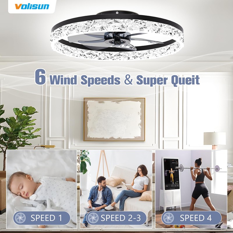 VOLISUN Low Profile Ceiling Fans with Lights and Remote, 23.6in