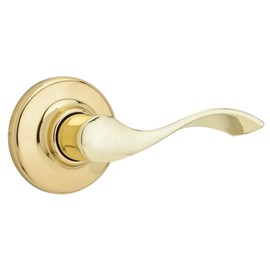 Kwikset Balboa Interior Privacy Door Handle with Lock, Door Lever for Bathroom and Bedroom, Polished Brass Reversible Keyless Turn Lock