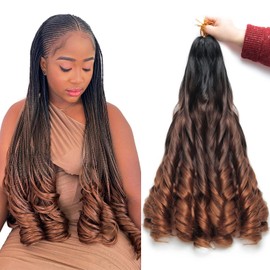 French Curl Braiding Hair Extensions Lightweight French Curl Crochet Braids for Black Women Loose Wavy 8 Packs Pre Stretched Synthetic Braiding Hair 24 Inch 1B/33/30
