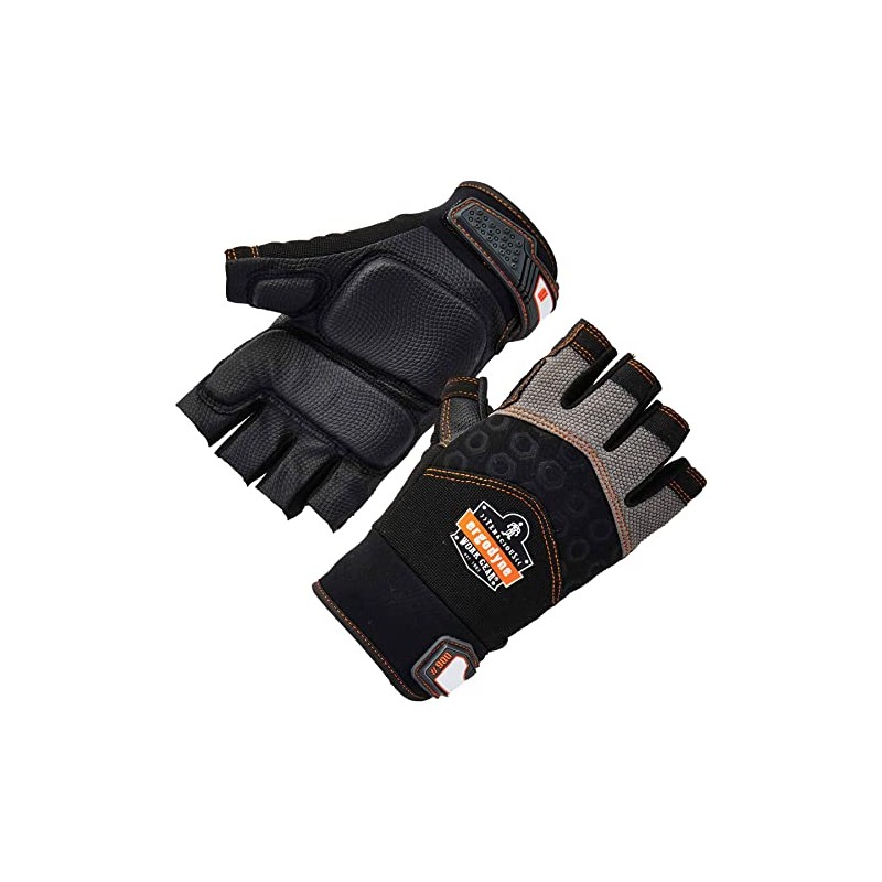 Ergodyne ProFlex 900 Impact Protection Work Gloves, Padded Palm, Half-Finger,