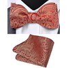 GUSLESON Mens Paisley Self Tie Bow Tie Silk Woven Gold