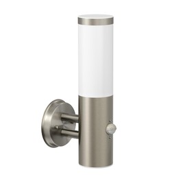 ledscom.de ledscom.de Wandleuchte PORU fr au?en, IP44, Bewegungsmelder, Edelstahl, edelstahl matt, rund, 1x E27 max. 40W, Au?enwandleuchte, Au?enleuchte, Wandlampe, Gartenlampe, Outdoor, Au?enbeleuchtung