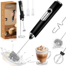MXHIGO 6 en 1 Agitador de Leche Eléctrico con Soporte, Espumador de Leche Recargable por USB, Con 3 Velocidades y 3 Batidores de Acero Inoxidable, Batidora de Mano para Latte, Capuchino, Matcha, Café