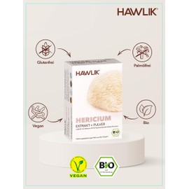 HAWLIK Vitalpilze Bio Hericium Extrakt + Pulver Kapseln - 60 Kapseln im Blister - Mit Vitamin C - Natürlicher Anbau - Vegan
