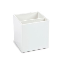 Poppin Desktop Starter Set - White, Stapler, Tape Dispenser, Pens, Pen Cup, 6 Retractable Gel Luxe Pens with 1mm Tip, Pen Cup with Two Compartments, Complete Office Stationery Set