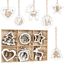 Wooden Christmas Decoration Pendants, Pack of 18, Christmas Wooden Pendants, Christmas Tree Decorations Made of Wood, Christmas Tree Decoration Wood, Pendant Ornaments for Christmas Gifts DIY