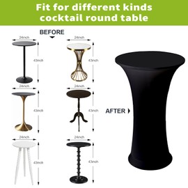 Funvalley Surperfect 2 PCS Spandex Cocktail Table Cover,Tablecloth Fitted Stretch High Top Round Table Cover for Bar Wedding Cocktail Birthday Party Banquet Table(60CM,Black)