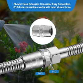 Shower Hose Adapter-Shower Hose Extension, 1/2 to 1/2 Shower Head Adapter, Used to Connect Two Hoses, 304 Solid Stainless Steel Hose Fitting.