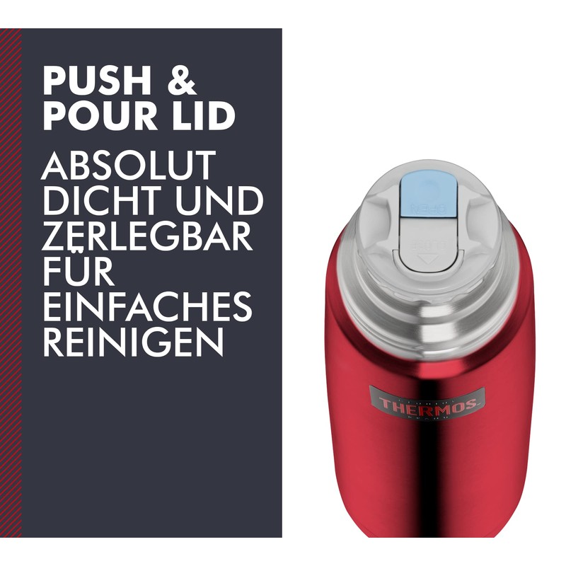 Thermos Light & Compact Beverage Bottle, 1 L, Cranberry Red,