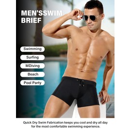 Casey Kevin Swimming Trunks Men's Short Tight Swimming Shorts with Drawstring and Zip Swimming Trunks Quick-Drying Swimming Trunks Boys Water Sports Swimming Wear School Swimming Shorts Men, E1-black