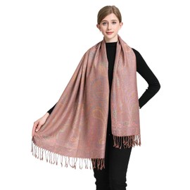DXG PASHMINA Pashmina Scarf for Women Elegant Wrap Vibrant Colors Chic Paisley Patterns Soft Lightweight Weddings Parties Casual Wear, Salmon Pink - 2401-4, Large