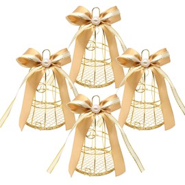 Saihisday 4pcs Box Wedding Candy Box Boxes with Gold Bow Wedding Table Decor Party Treat Wedding Gift Case Bird Cage Candy Jars Chocolate Case Tealight Candle Holder Decor for Table Iron Gift Box