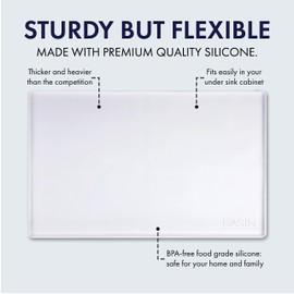 BASIN - Heavy Duty Under Sink Mat - The Original Silicone Under Sink Mats for Kitchen Waterproof - Under Sink Tray for Kitchen Waterproof - Under Sink Cover Kitchen Cabinet Liner White 34.25x22