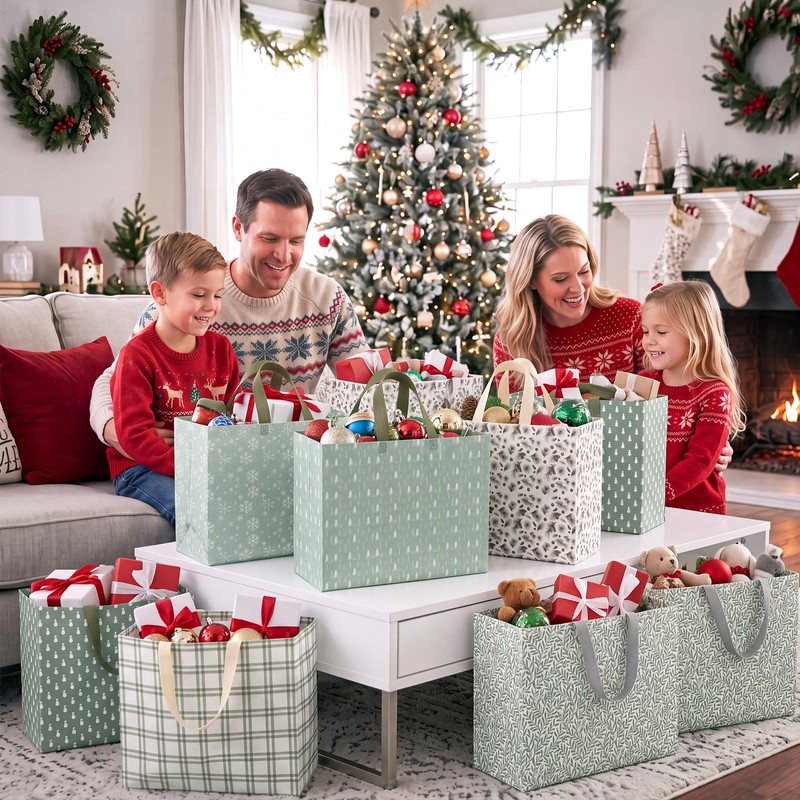 12 Pcs Sage Green Extra Large Christmas Gift Bags Bulk