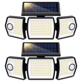 VIVOHOME Linkable Solar Flood Lights Outdoor, 2 Adjustable Motion Sensors Security Lights with 3 Heads, 2500LM, IP65 Waterproof, Solar Powered for Outside, Yard, Porch, Patio, 2 Pack